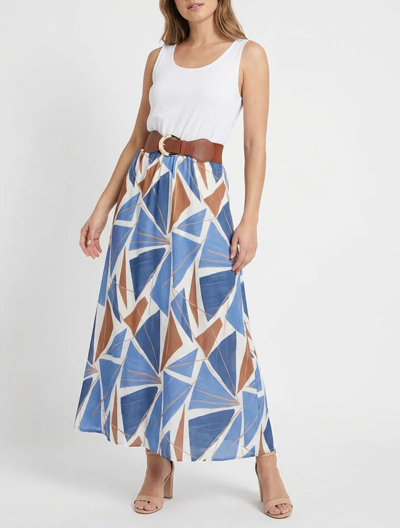 Mouwloze lange jurk met grafische print - Lichtblauw - Image 4