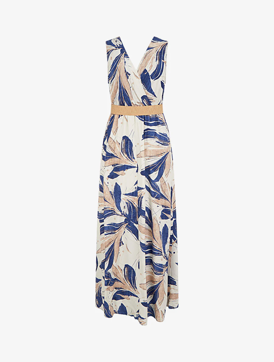 Mouwloze lange uitlopende jurk met fantasieprint - Blauw - Image 2