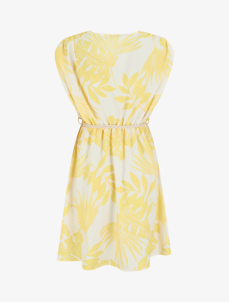 Mouwloze midi-jurk met tropische print - Geel - Image 2
