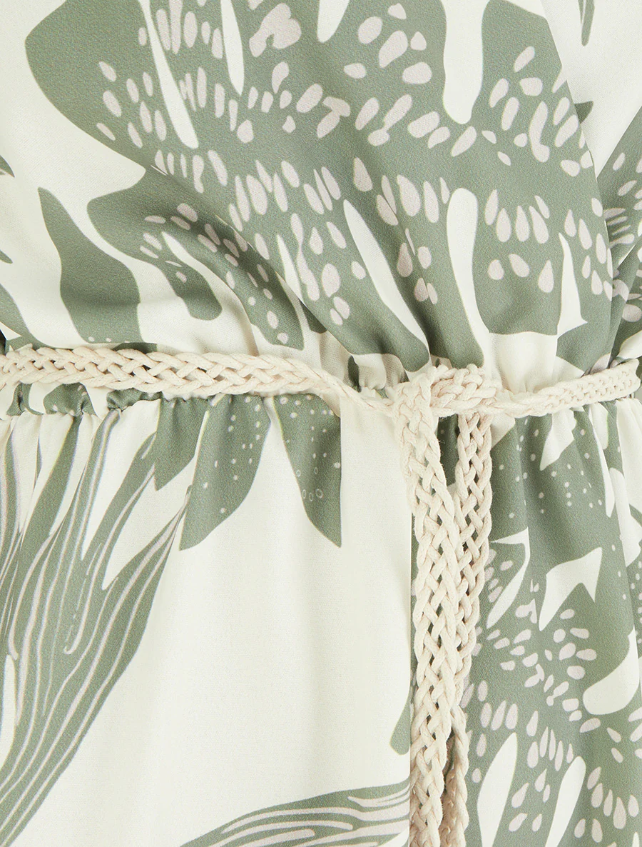 Mouwloze midi-jurk met tropische print - Kaki - Image 3