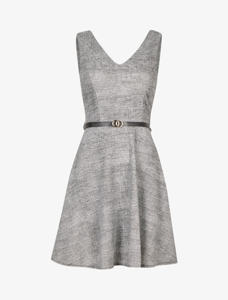 Mouwloze skaterjurk met tweed-effect - Zwart