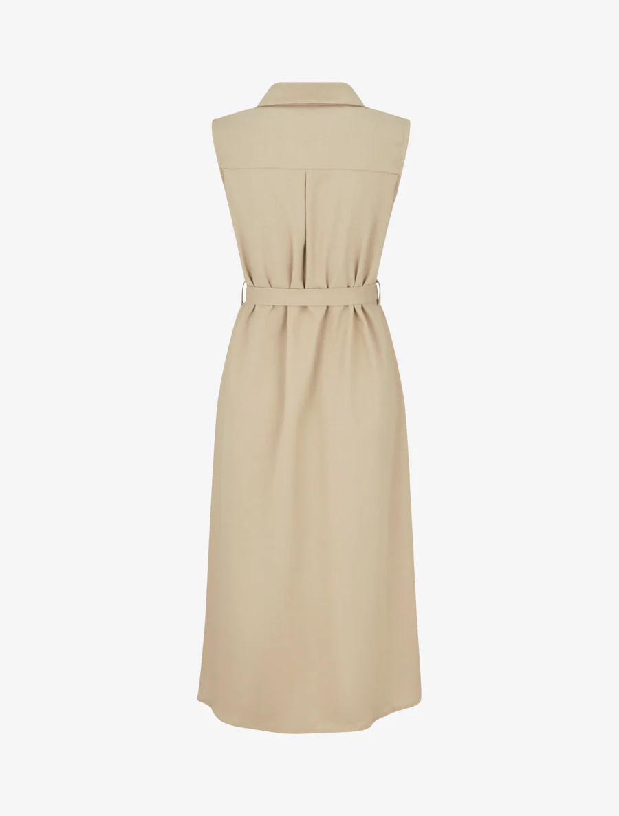 Mouwloze rechte overhemdjurk - Beige - Image 2