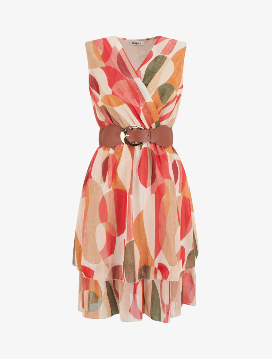 Mouwloze skaterjurk met fantasieprint - Rood
