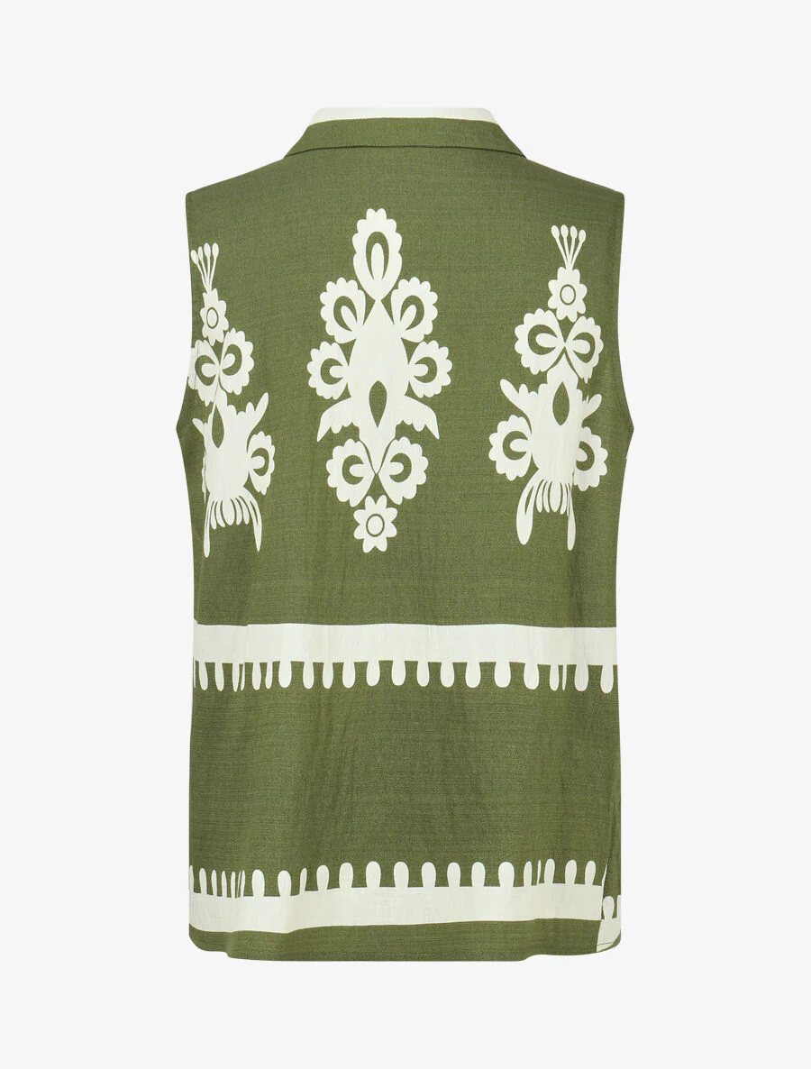 Mouwloze top en broek met ikatprint - kaki - Image 3