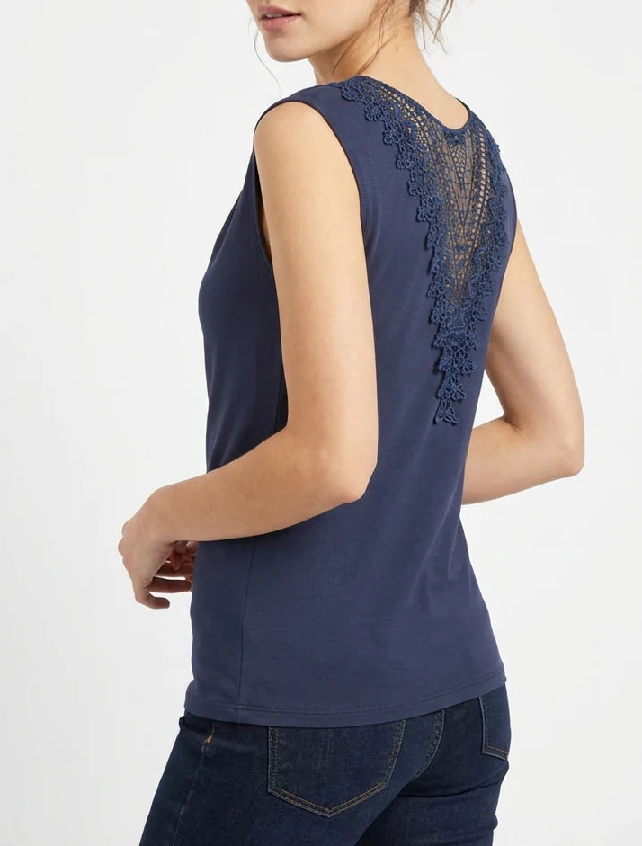 Mouwloze top met borduursel op de rug - Marine - Image 4