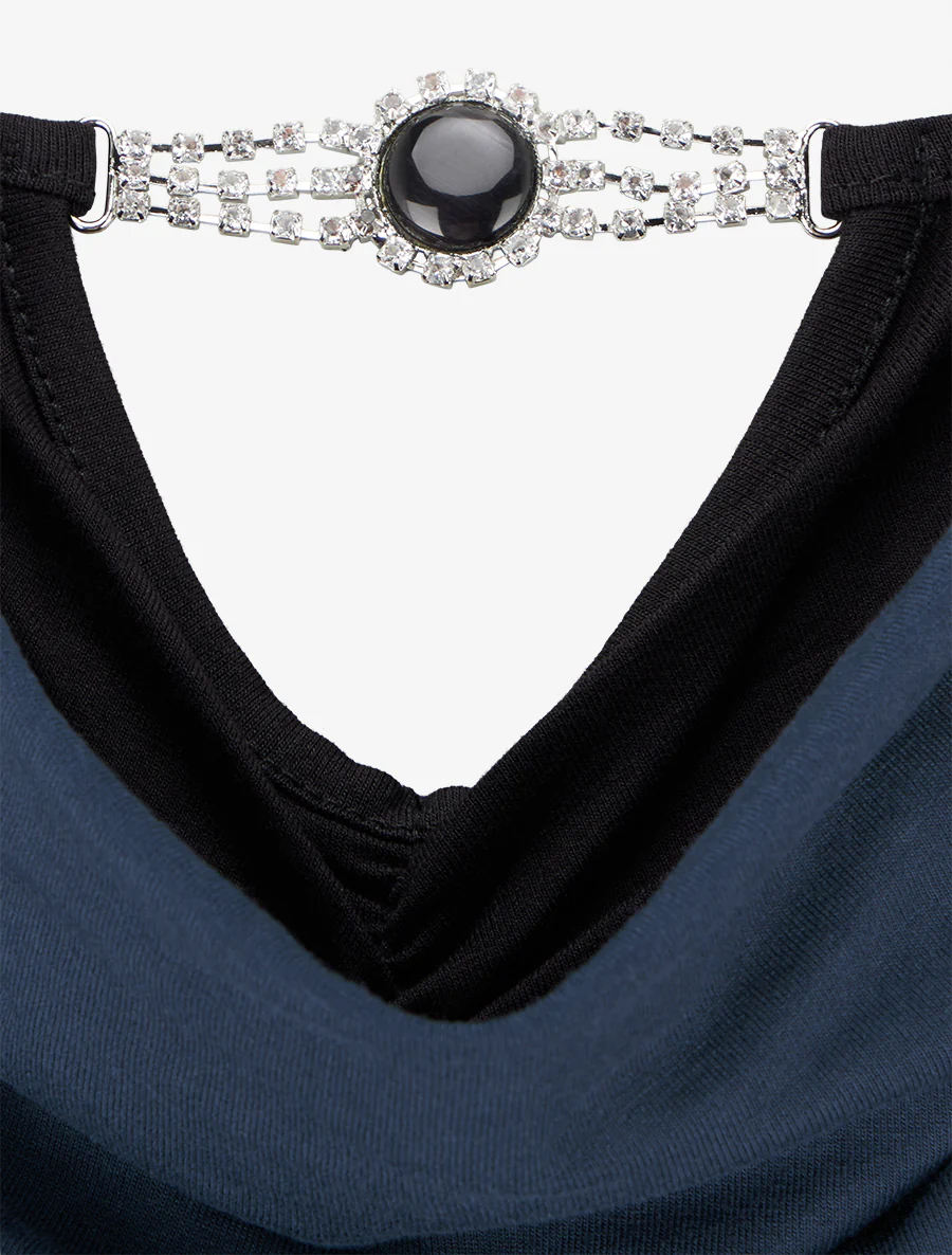 Mouwloze top met gelaagd effect en juweel - Marine - Image 3