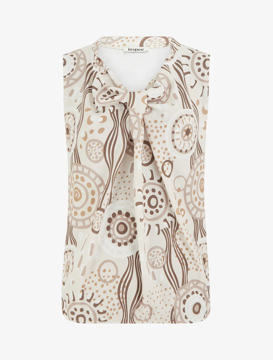 Mouwloze top met grafische print - Bruin