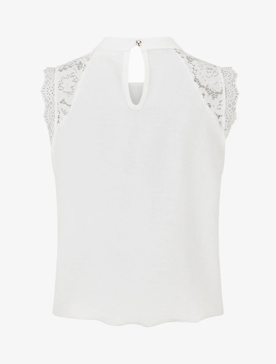Mouwloze top met kant en geplooid detail - Wit - Image 2