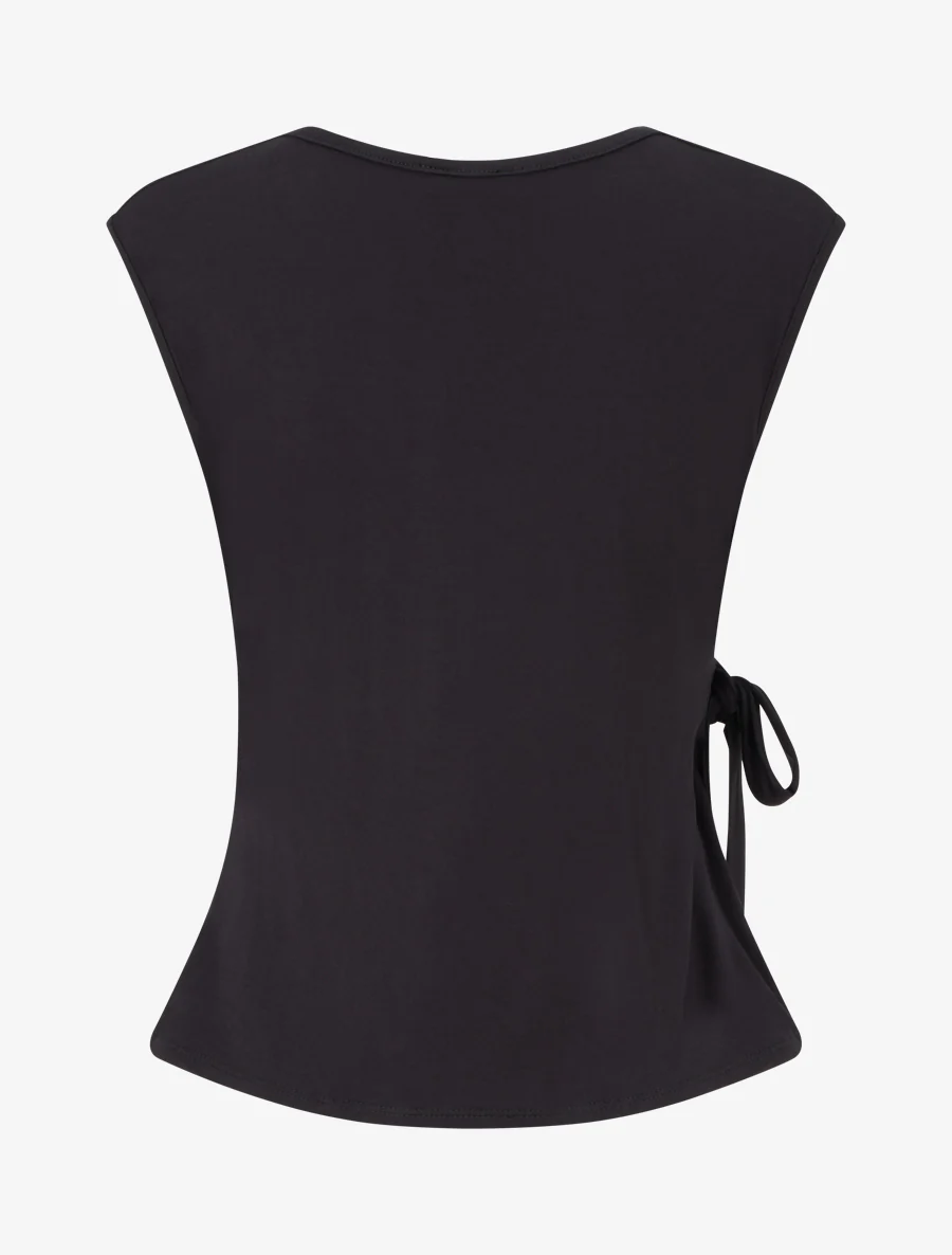 Mouwloze top met overslagkraag. - Zwart - Image 2
