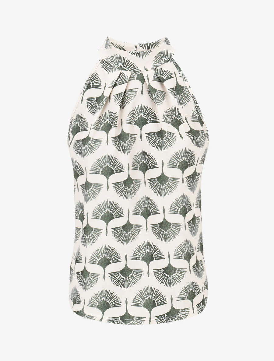 Mouwloze top met paardenbloemprint - Olijfgroen
