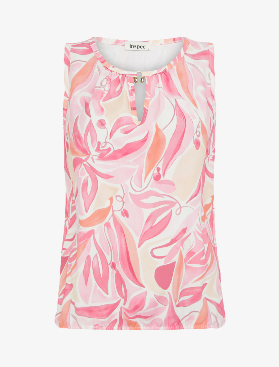 Mouwloze top met plantenprint - Roos