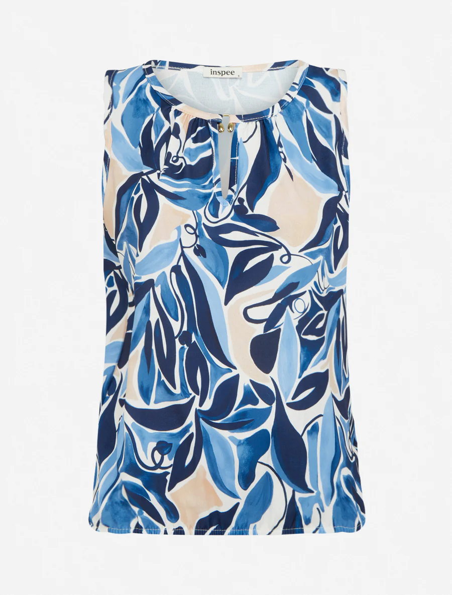 Mouwloze top met plantenprint - Marine