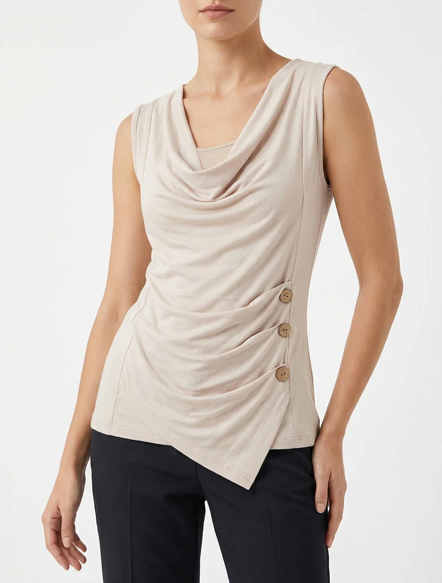 Mouwloze top met ronde hals. - Beige - Image 4