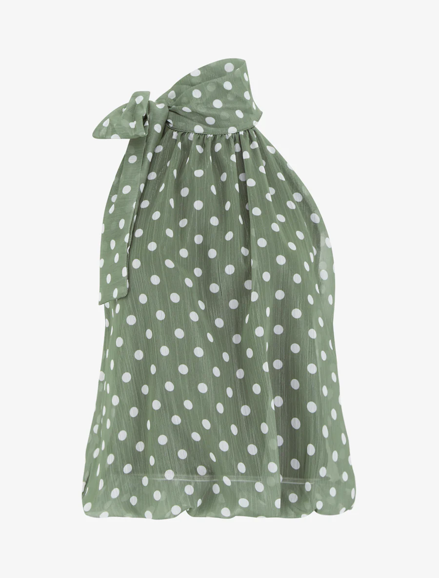 Mouwloze top met stippenprint - Kaki