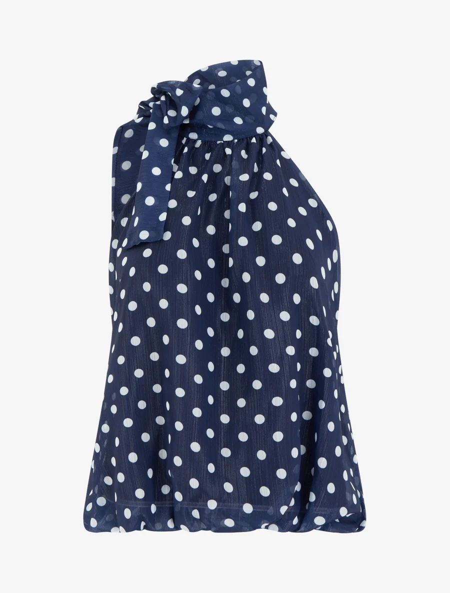 Mouwloze top met stippenprint - Marine