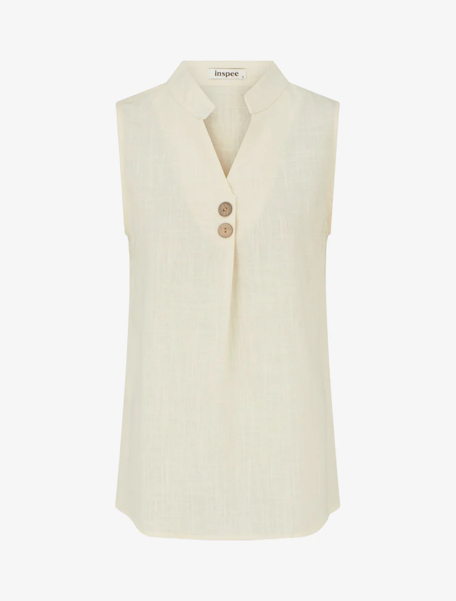 Mouwloze top van linnenmix, recht model - Beige