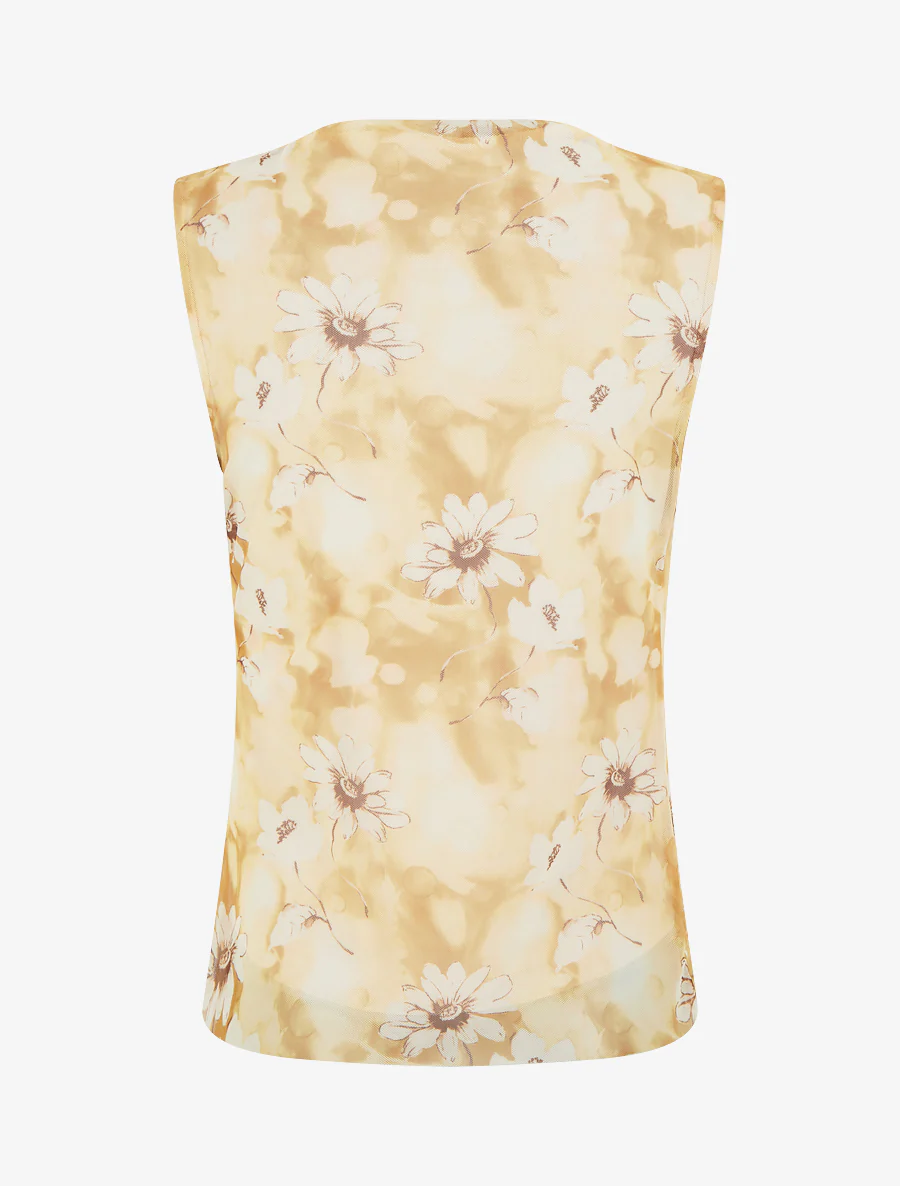 Mouwloze top van tule met bloemen. - Geel - Image 2