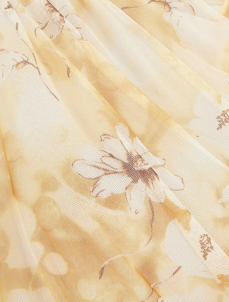 Mouwloze top van tule met bloemen. - Geel - Image 3