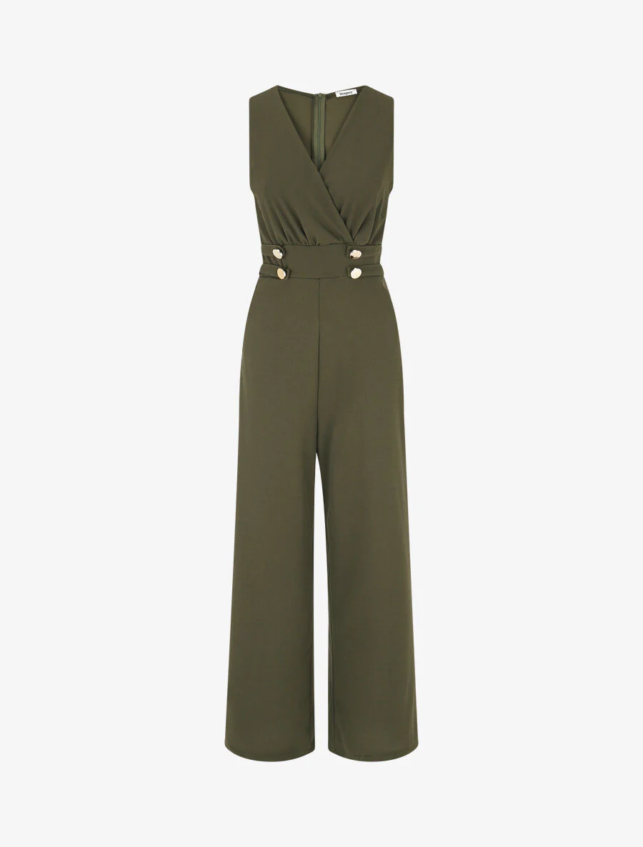 Mouwloze. uitlopende jumpsuit - Kakigroen