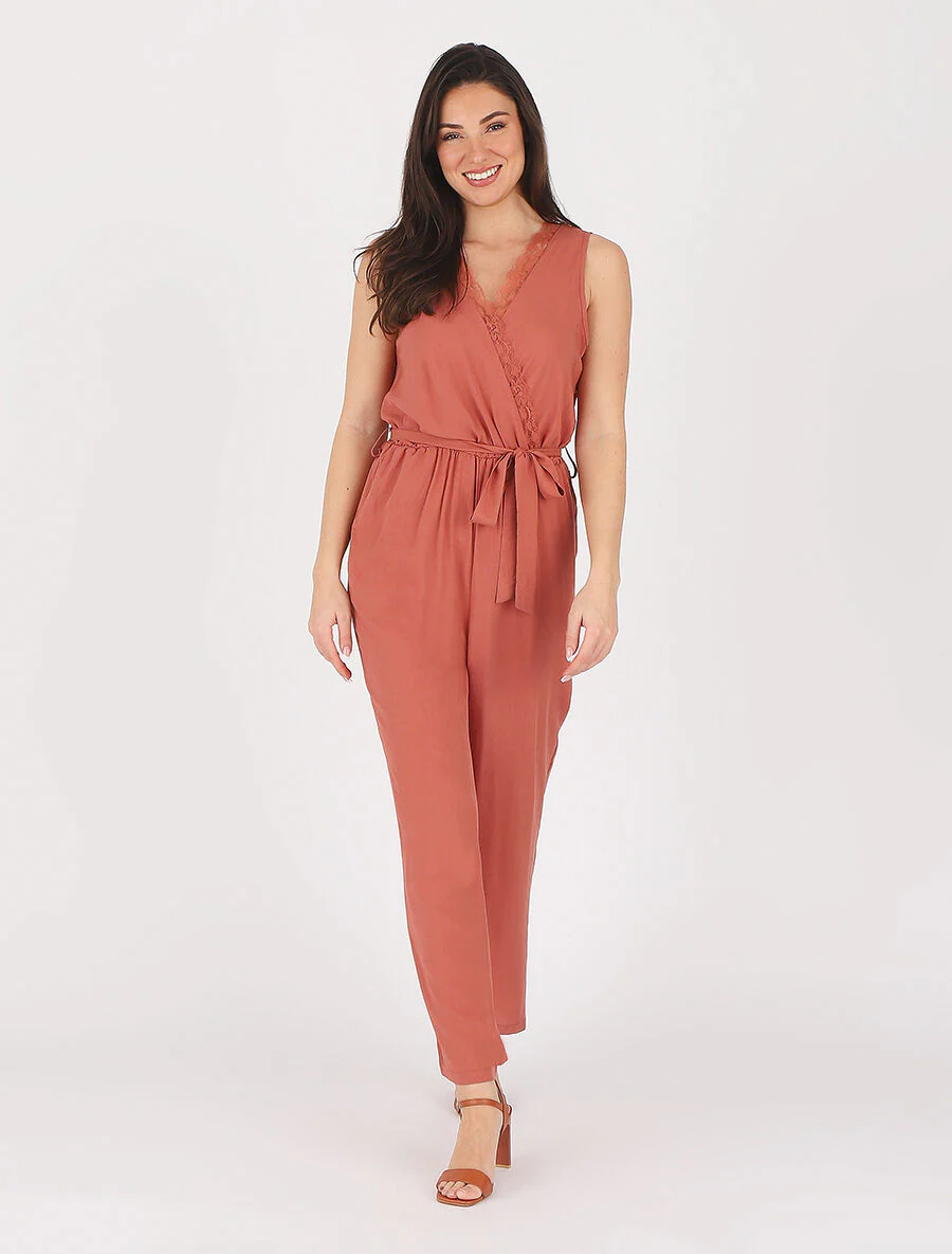 Mouwloze wijde jumpsuit met overslag - Oudroze - Image 4