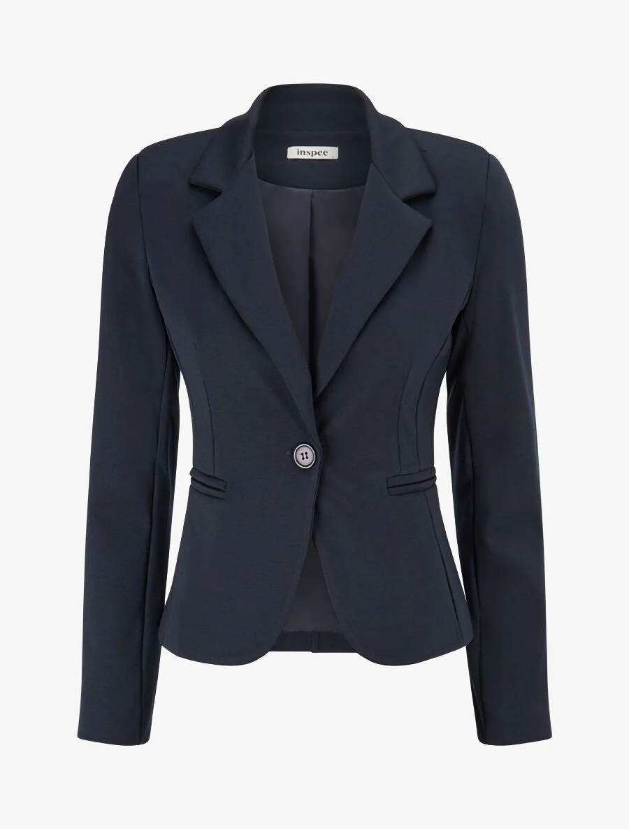 Nauwsluitende jas met ingekeepte kraag - Marineblauw