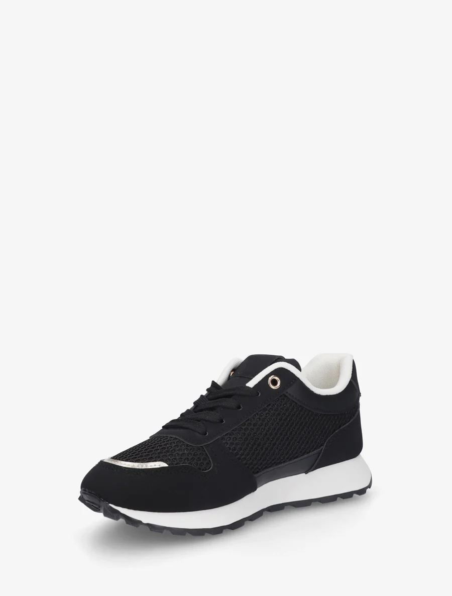 Nep leren sneakers en iriserende stof met ritssluiting - Zwart - Image 3