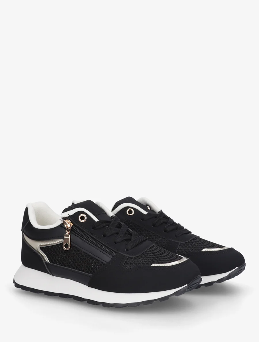 Nep leren sneakers en iriserende stof met ritssluiting - Zwart - Image 4