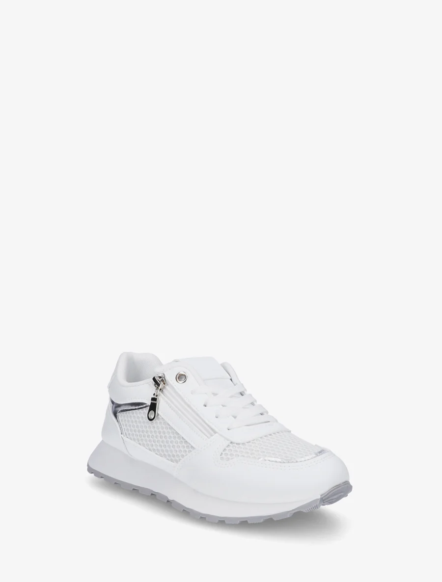 Nep leren sneakers en iriserende stof met ritssluiting - Wit - Image 2