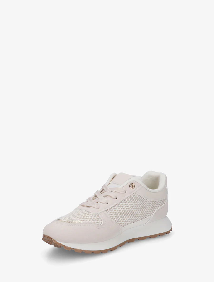 Nep leren sneakers en iriserende stof met ritssluiting - Beige - Image 3