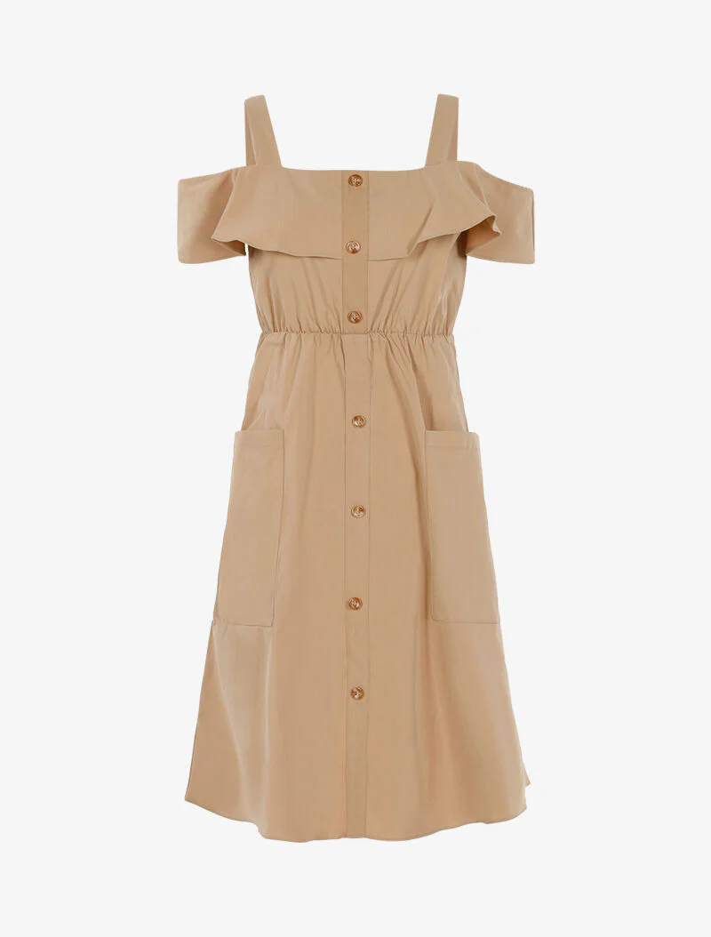 Off-shoulder jurk - beige