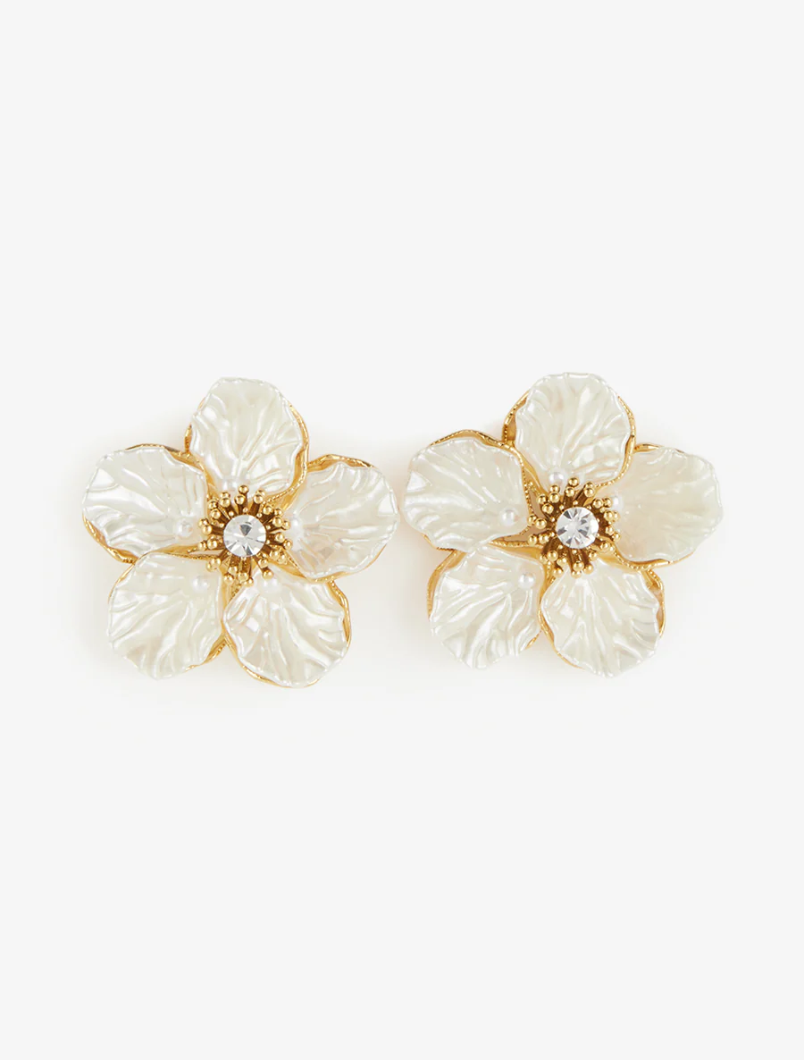 Oorbellen met bloemen versierd met zirkonia's - Goud/wit - Image 2