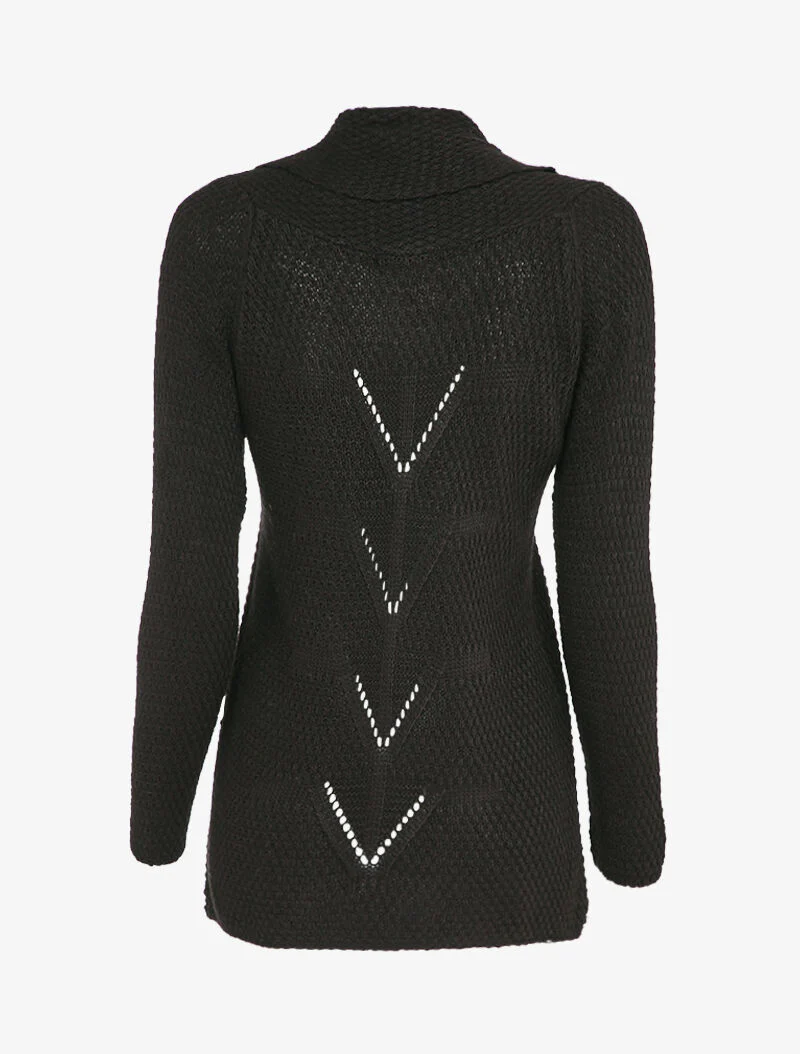 Open gebreid vest met opstaande kraag - Zwart - Image 2