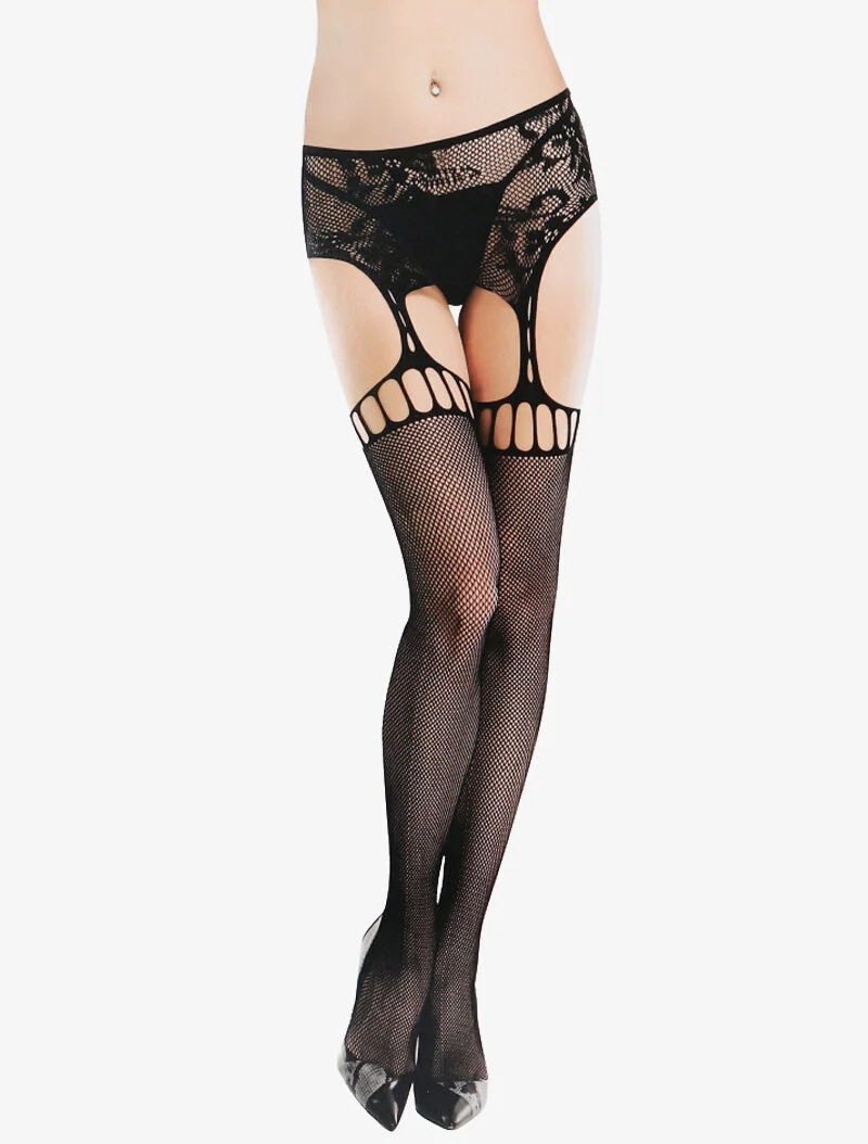 Opengewerkte panty's met barokke details - zwart