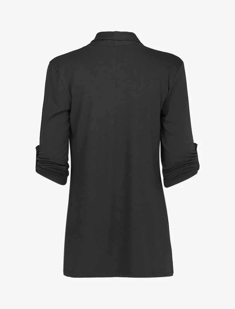 Open vest met rechte halslijn en oprolbare 3/4 mouwen - Zwart - Image 2