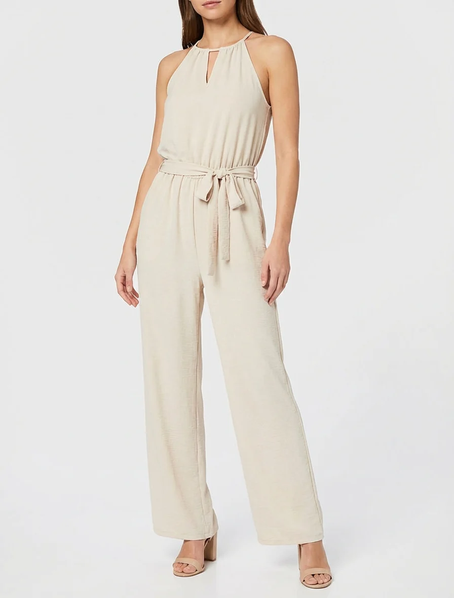Opengewerkte combinatie met elastische tailleband - Beige - Image 4