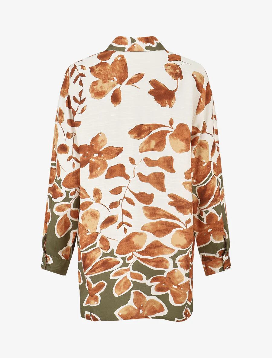 Overhemd en broek met bloemen print - Bruin - Image 4