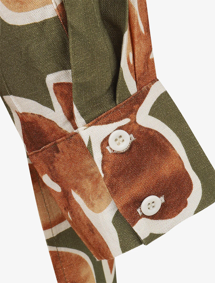 Overhemd en broek met bloemen print - Bruin - Image 5