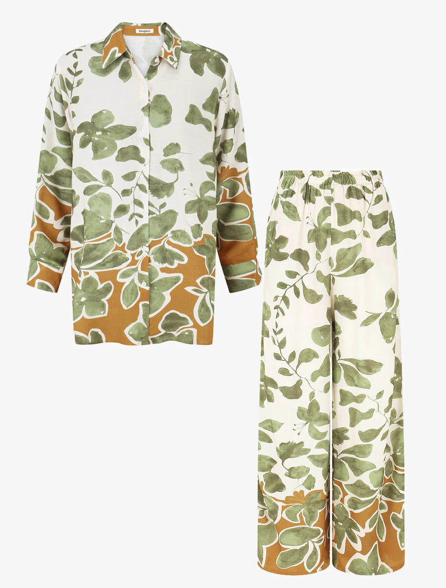 Overhemd en broek met bloemen print - Groen - Image 2