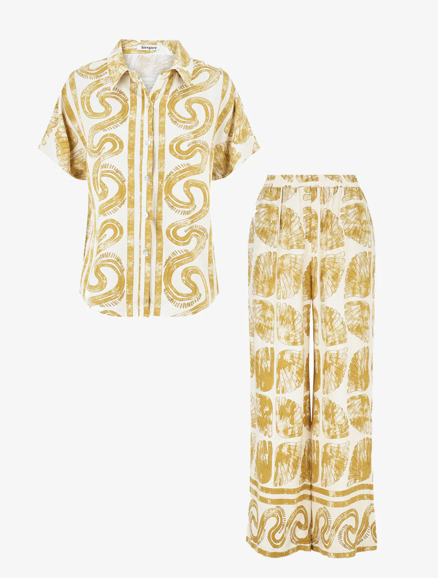 Overhemd en broek met fantasieprint - Mosterd - Image 2