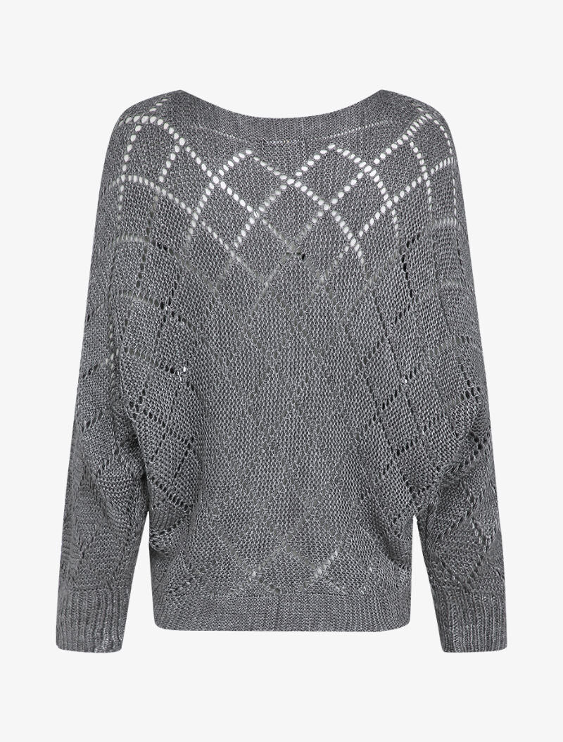 Oversized trui in opengewerkte brei met dolmanmouwen - Donkergrijs - Image 2