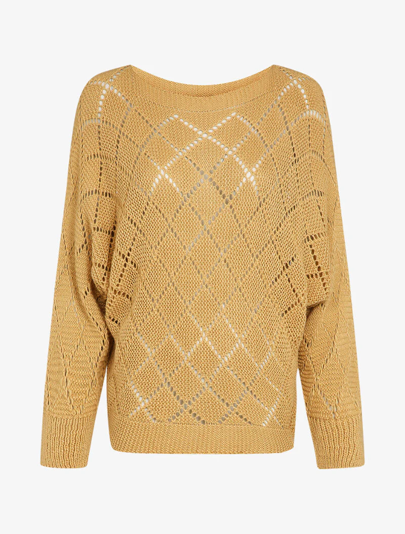 Oversized trui in opengewerkte brei met dolmanmouwen - Camel