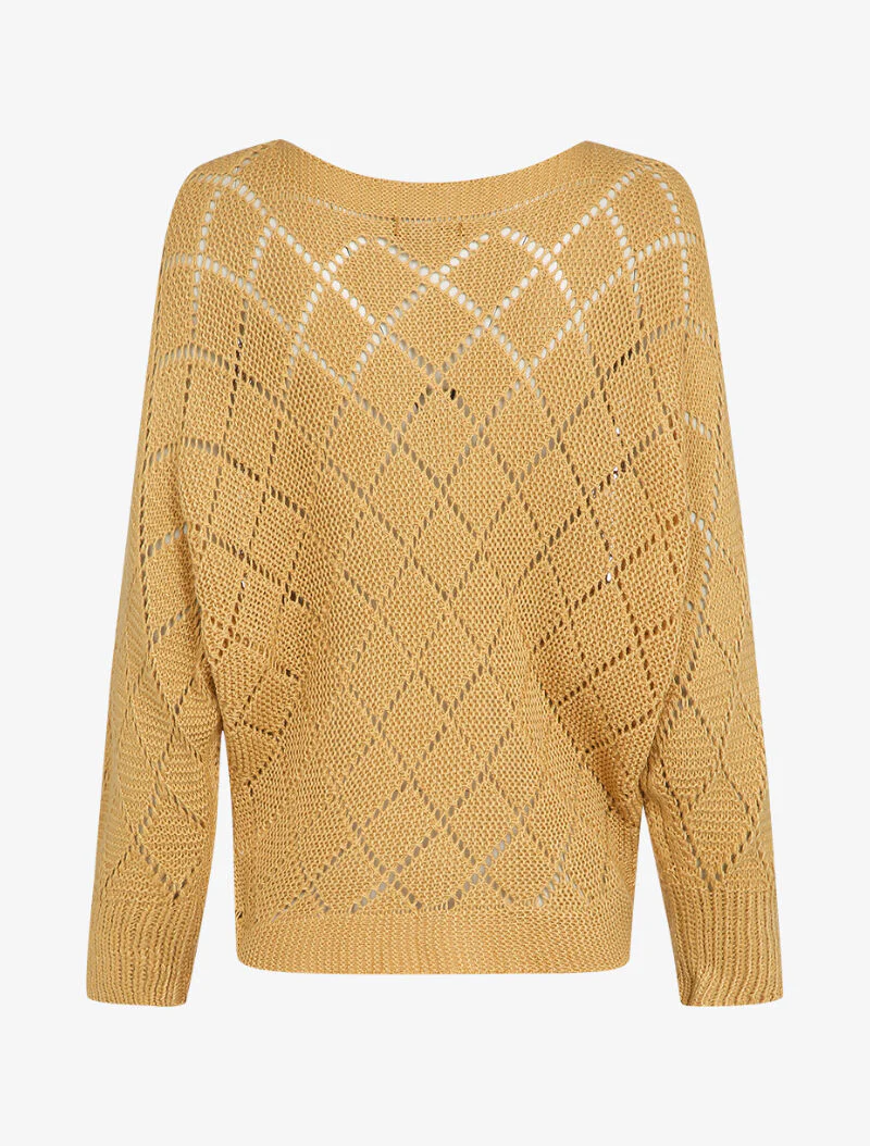 Oversized trui in opengewerkte brei met dolmanmouwen - Camel - Image 2