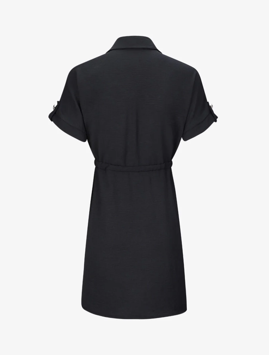 Oversized eenvoudige korte mouw shirtjurk - Zwart - Image 2