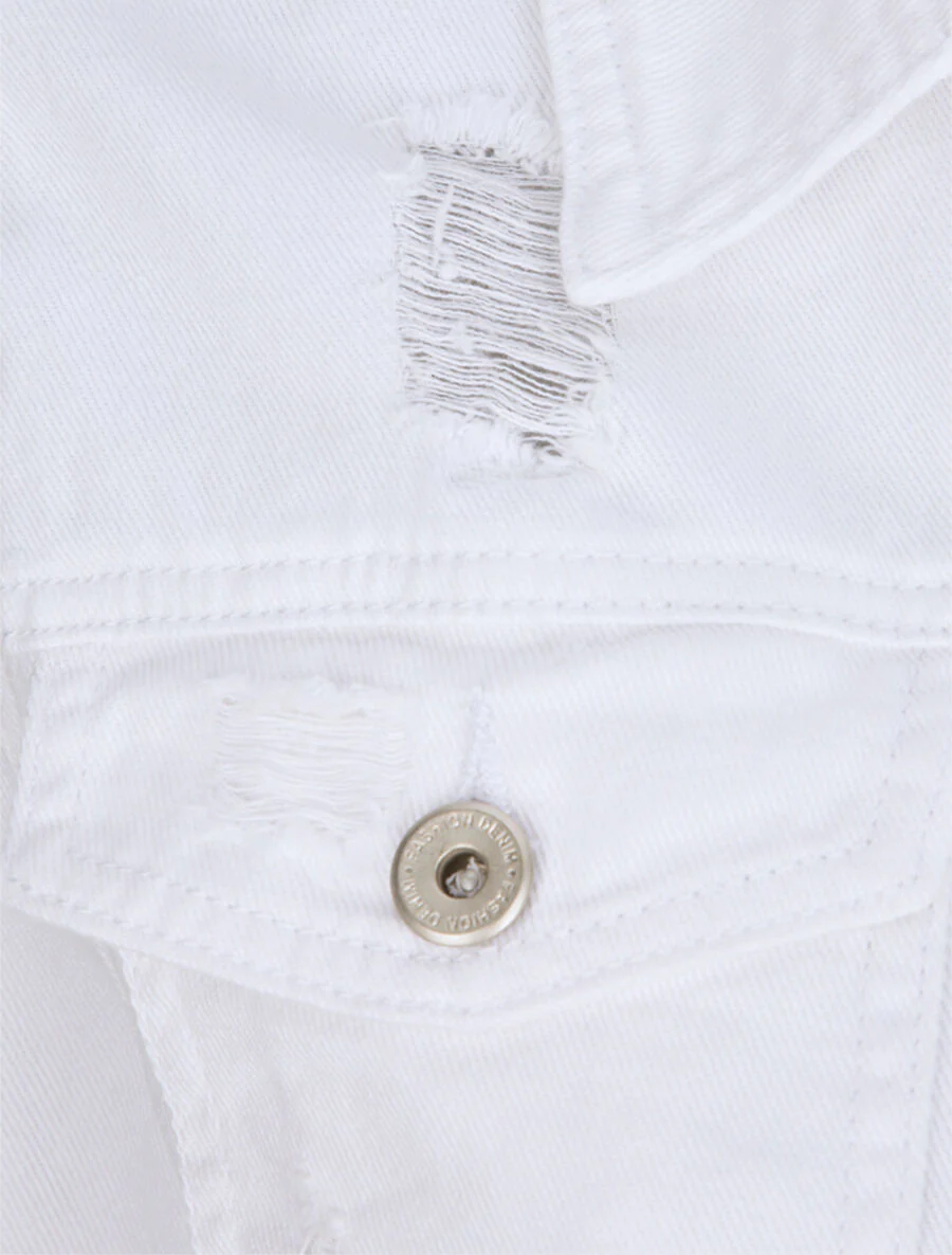 Oversized jeans jasje met gescheurde details - Wit - Image 3
