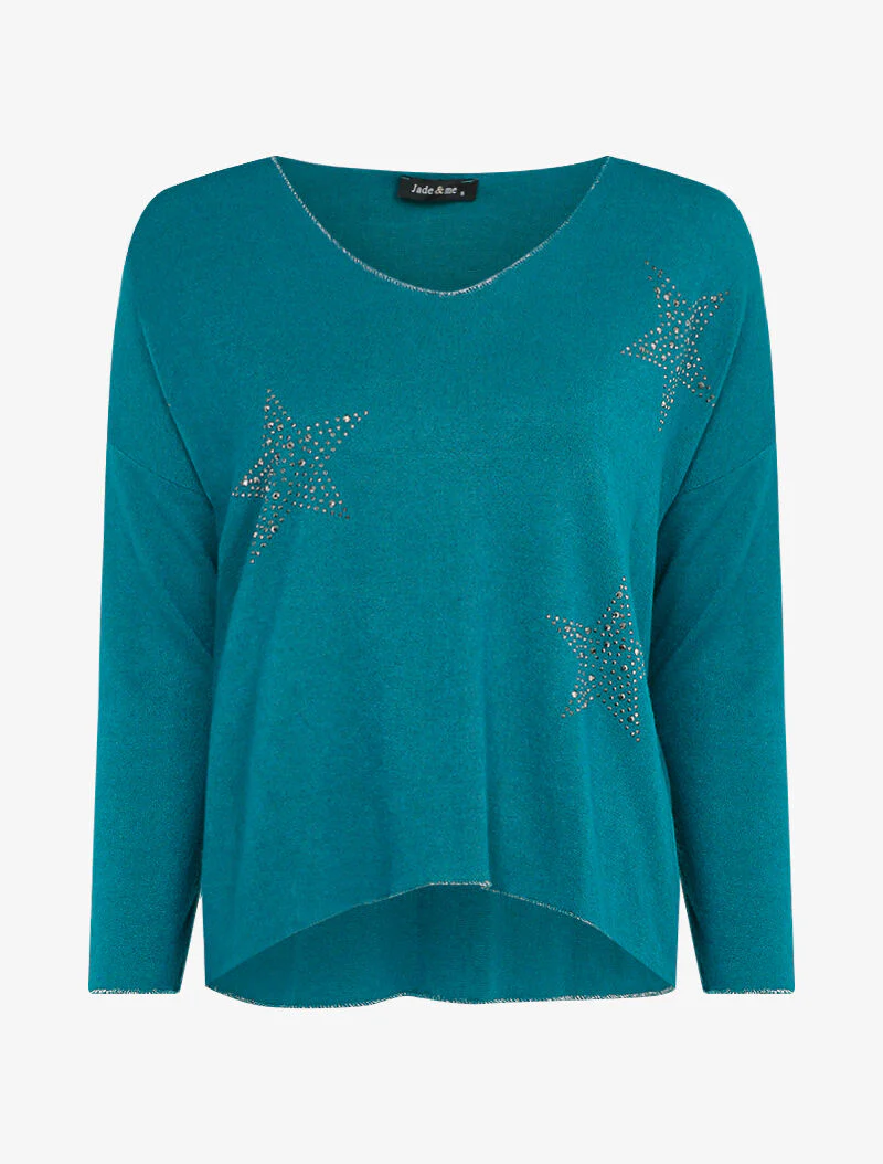 Oversized trui versierd met strass - Blauw