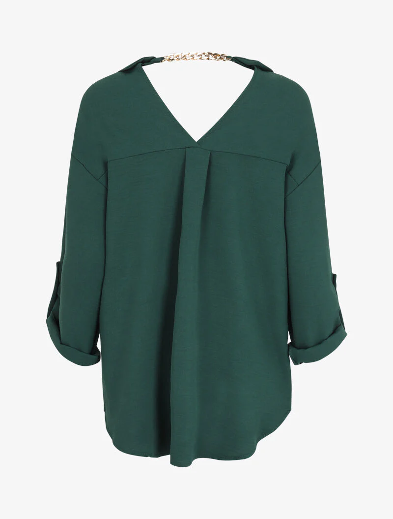 Oversized overhemd met gouden schakels ketting aan de achterkant - Groen - Image 2