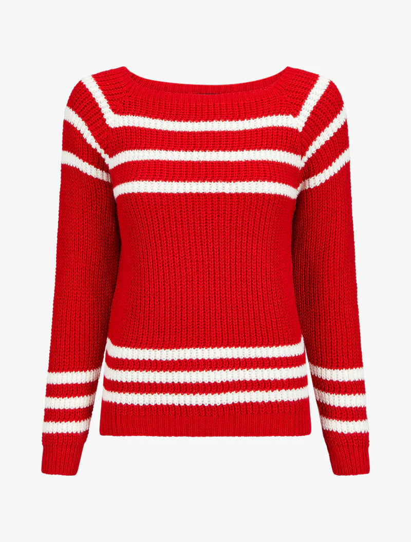 Oversized trui met contrasterende strepen - Rood