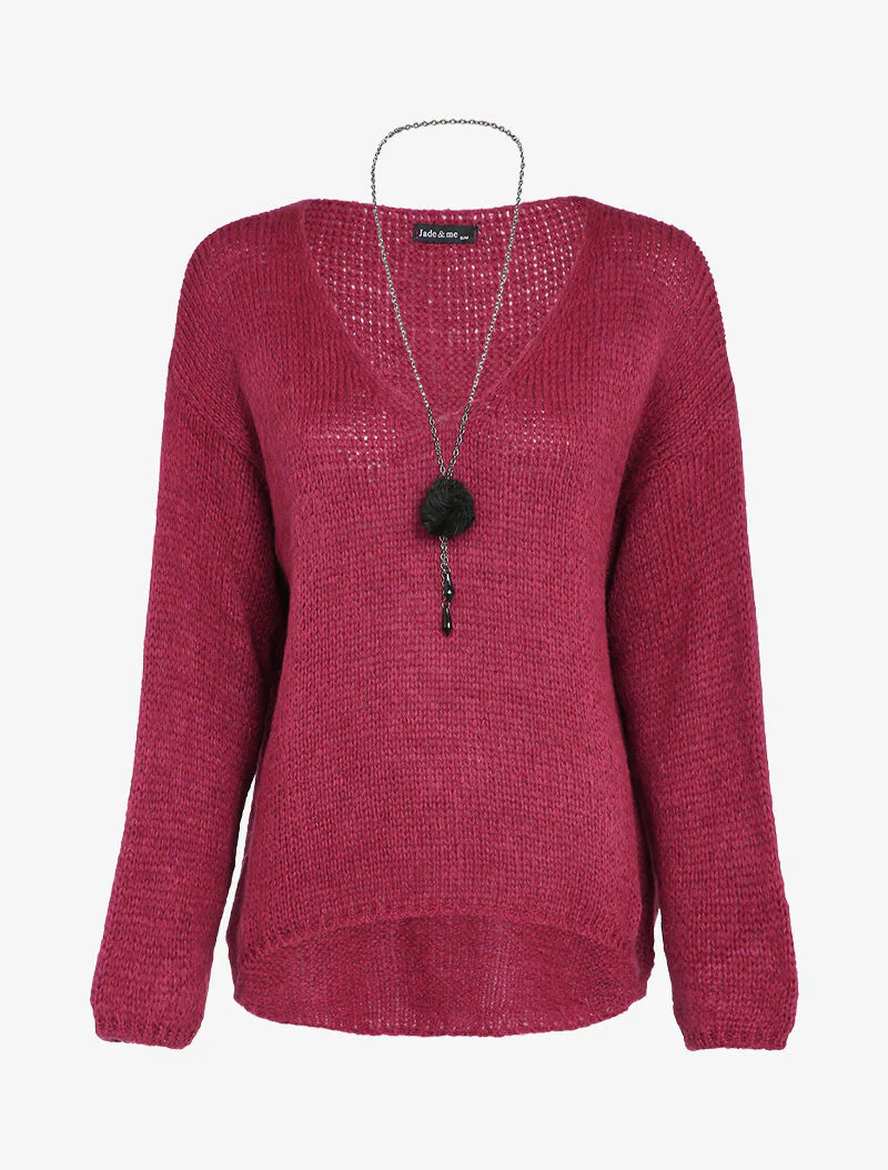 Oversized trui met lange achterkant - Bordeaux