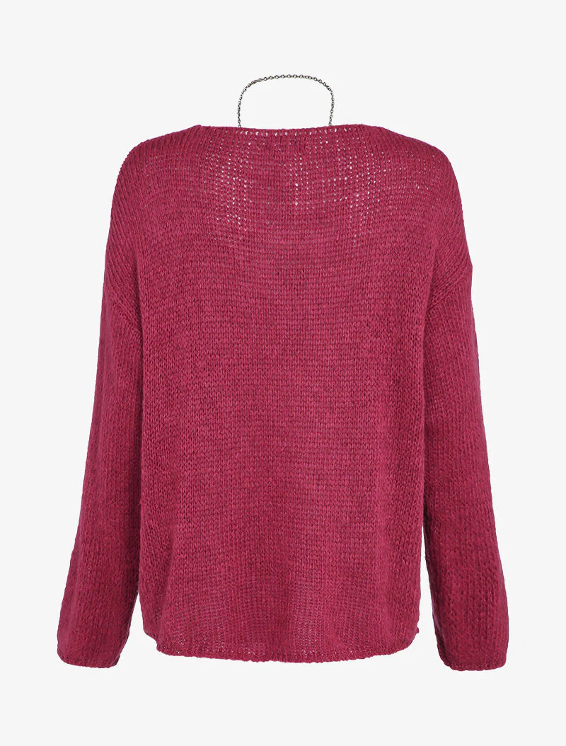 Oversized trui met lange achterkant - Bordeaux - Image 2