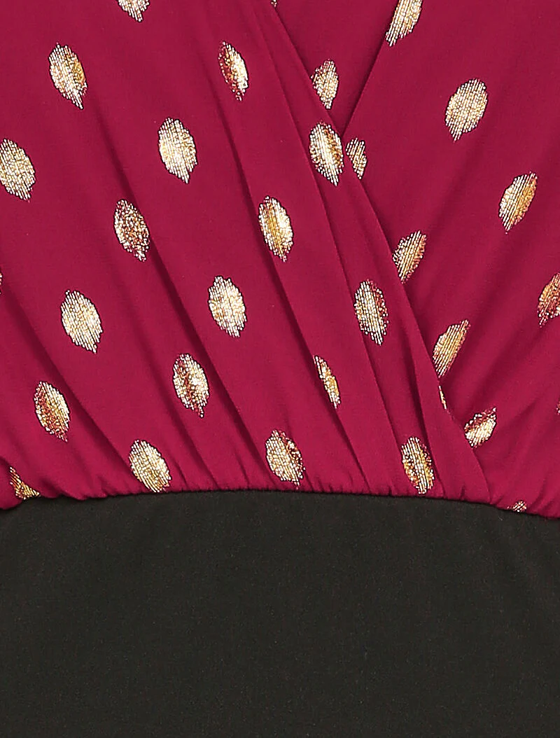 Omslagjurk met blote schouders - Bordeaux/zwart - Image 3